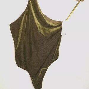 NEW Out From Under Urban Outfitters One-Shoulder thong Bodysuit Olive green XL